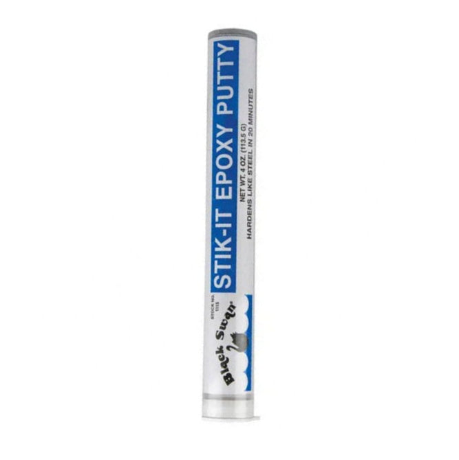A 4 oz. tube of BLACK SWAN 01115 Stik-It Epoxy Putty, featuring a blue and white label with the BLACK SWAN logo at the bottom, stands upright against a white background.