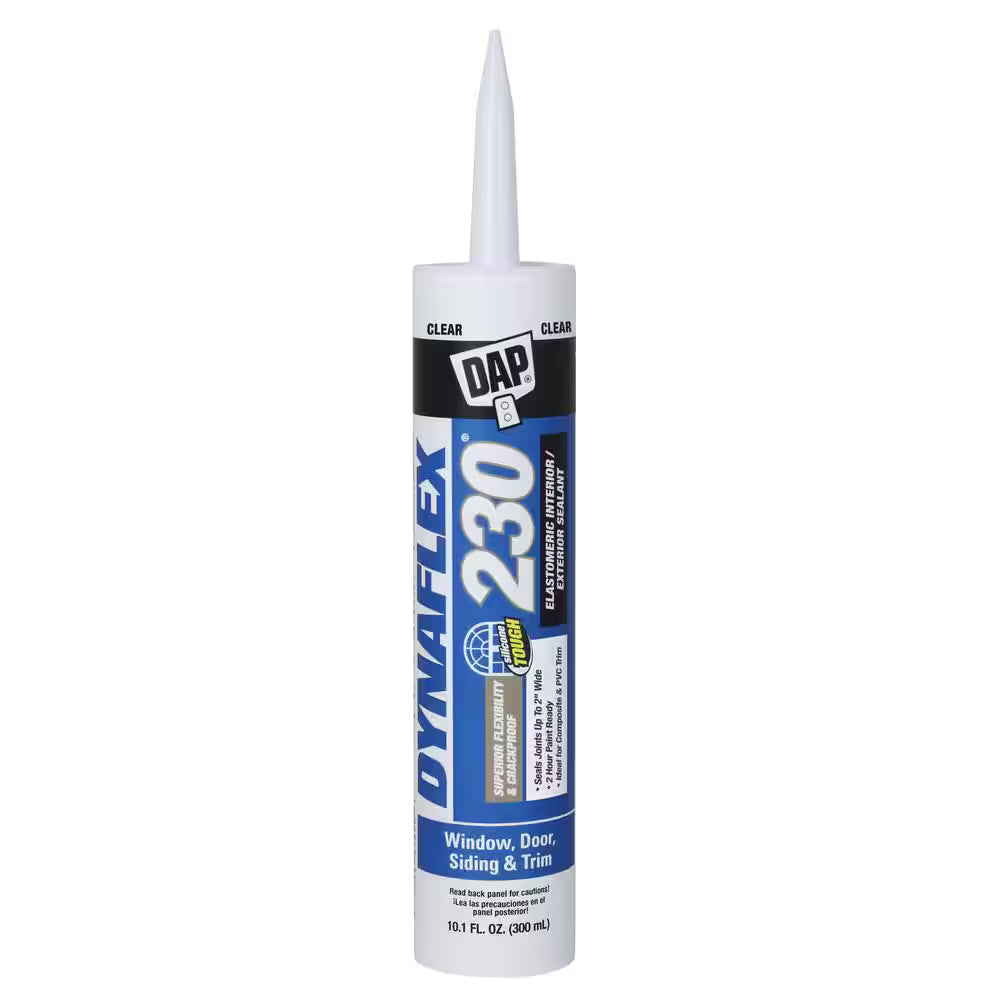 The DAP Dynaflex 230 Clear Premium Elastomeric Window, Door, and Trim Sealant (10.1 oz) is ideal for waterproof caulk applications on both exteriors and interiors.