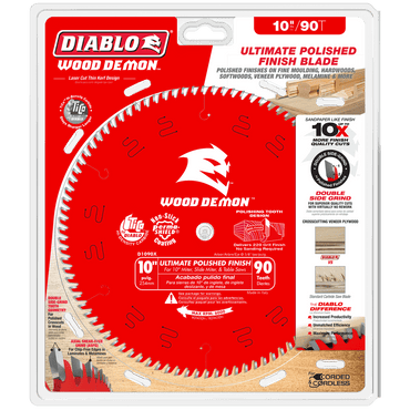 The Diablo D1090X 10 in. x 90-teeth saw blade is expertly packaged for polished finishes. This red blade features an ultra-thin kerf design and TiCo Hi-Density Carbide, making it ideal for softwoods, hardwoods, veneers, and more.