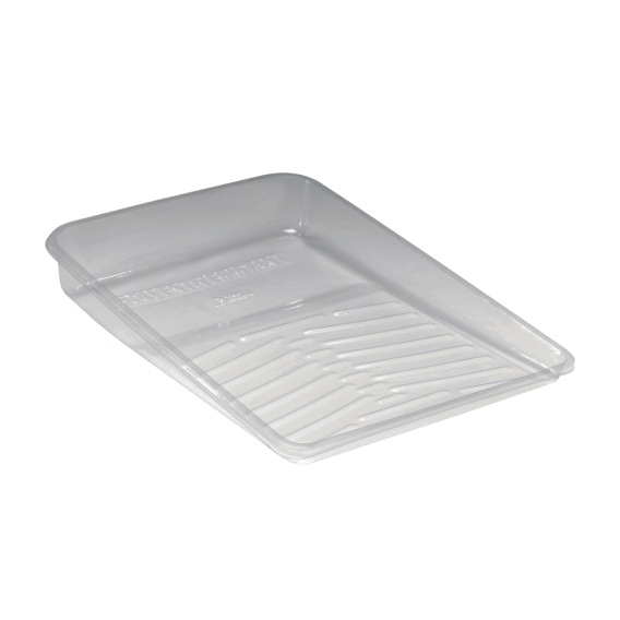 The WOOSTER R406-11 is a clear plastic paint tray with a textured bottom for even paint distribution and slanted sides to hold rollers securely. Enhance its longevity by using the WOOSTER R406-11 Deluxe 11 in. Plastic Tray Liners.