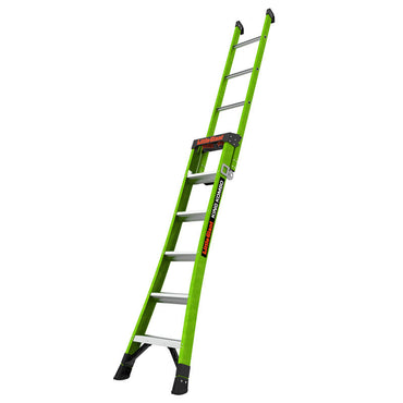The LITTLE GIANT 13906-001 King Kombo Pro 2.0 1AA is a green and silver 6 ft. fiberglass 3-in-1 combo ladder with black feet, safety labels, and brand markings, standing upright on a white background.