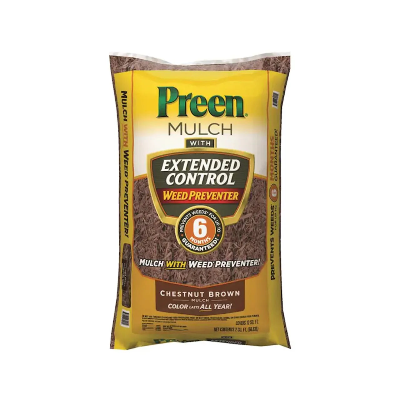 A 2 cu. ft. brown bag of Go Build Mulch Plus Weed Control guarantees 6 months of weed control and year-round vibrant color for your landscape.