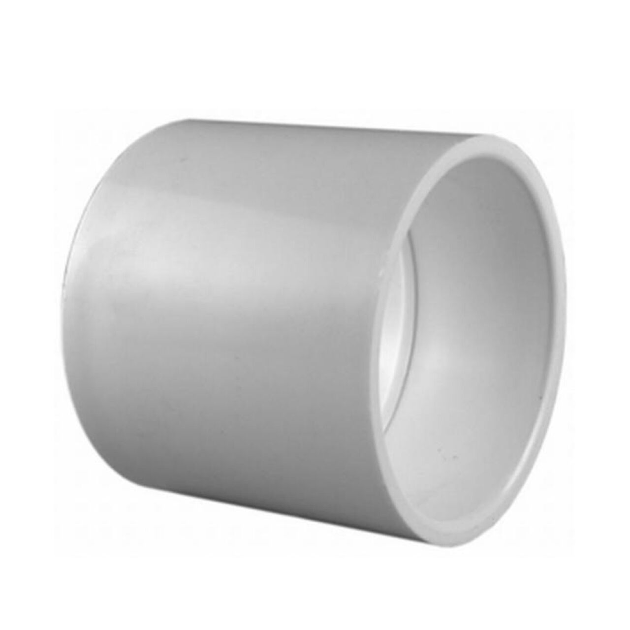 A Go Build, The Fastest Way To Build 2 in. PVC Schedule 40 Coupling, cylindrical and plain white, ideal for potable water applications.
