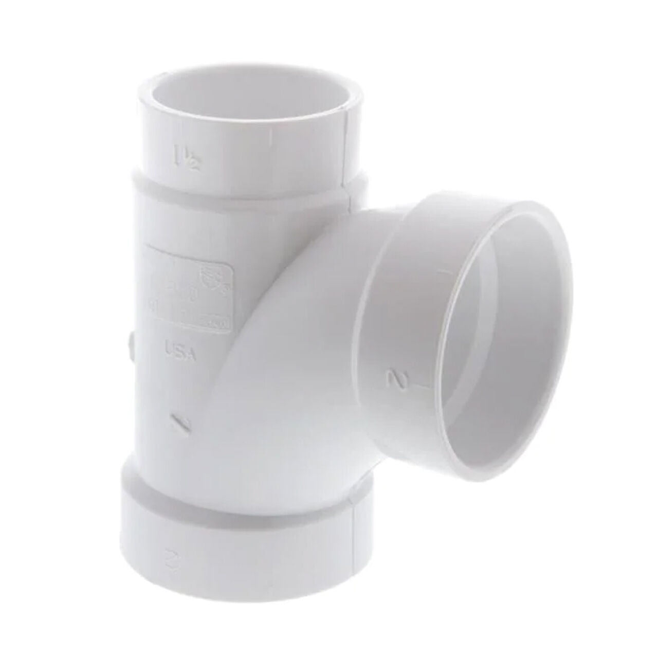 The Go Build 2 in. x 1-1/2 in. x 2 in. PVC All Hub Sanitary Reducing Tee offers three angled openings for versatile plumbing connections, making it the fastest way to build with reliable sanitary fittings.