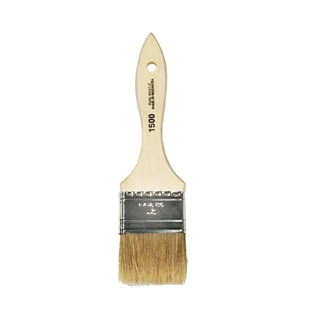 The Go Build 2 in. Flat Chip Brush, The Fastest Way To Build, features a natural wood handle, metal ferrule, and white Chinese bristle, shown against a white background.