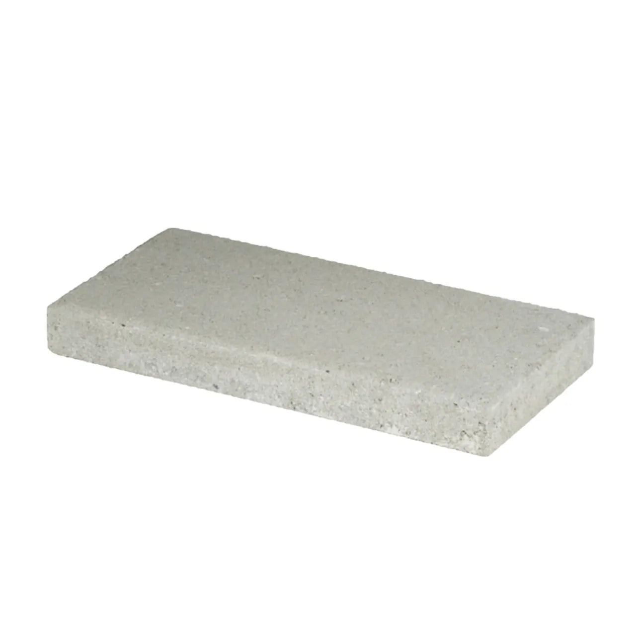 The Go Build 2 in. x 8 in. x 16 in. Gray Patio Stone is shown on a white background, ideal as a stepping stone for patio walkways.