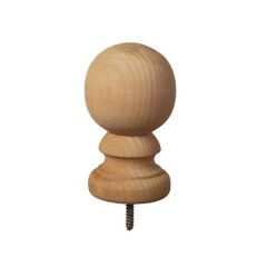 The Go Build 4 in. x 4 in. Pressure Treated Unfinished Pine Ball Top Finial features a round, unfinished design with a screw at the bottom, ideal for 4x4 posts.