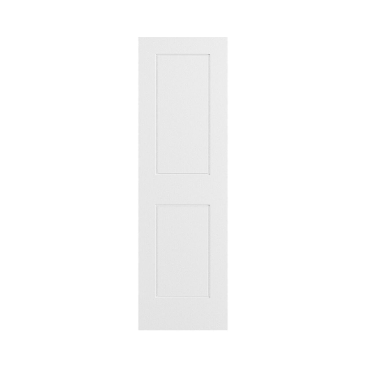 A 30 in. x 80 in. Cambridge Primed Smooth MDF Door Slab by Go Build, The Fastest Way To Build, with two rectangular recessed panels, hollow-core design, and made from recycled materials for eco-friendly use.