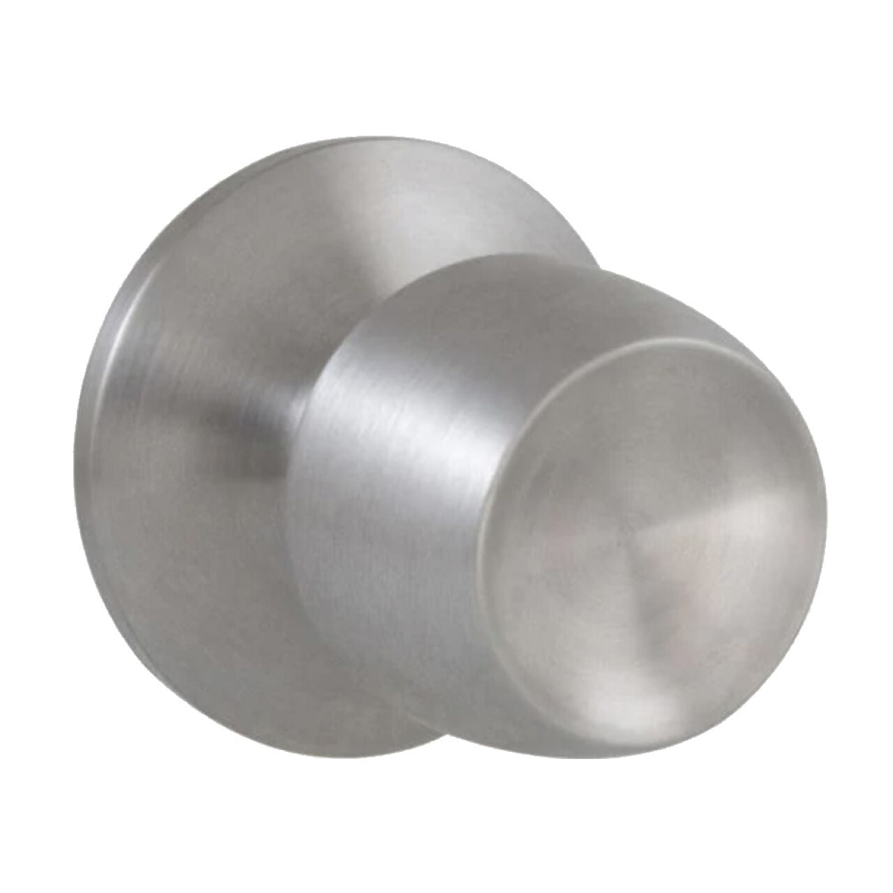 The Brandywine Passage Door Knob - Stainless Steel by Go Build, The Fastest Way To Build, features a simple modern cylindrical design in brushed stainless steel, shown against a white background.