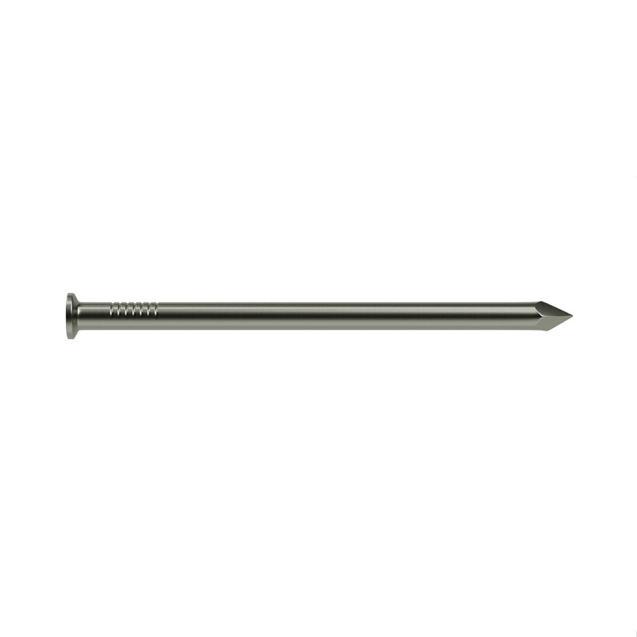 A single #11 x 2-7/8 in. smooth vinyl-coated steel sinker nail on a white background with a flat head and pointed tip, showcasing the reliability of Go Build nails.