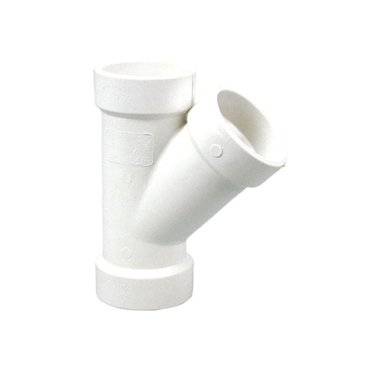 The Go Build 4 in. x 4 in. x 3 in. PVC Wye All Hub connects three pipes at a 45° angle in plumbing systems for secure solvent-welded joints. Brand: Go Build, The Fastest Way To Build.