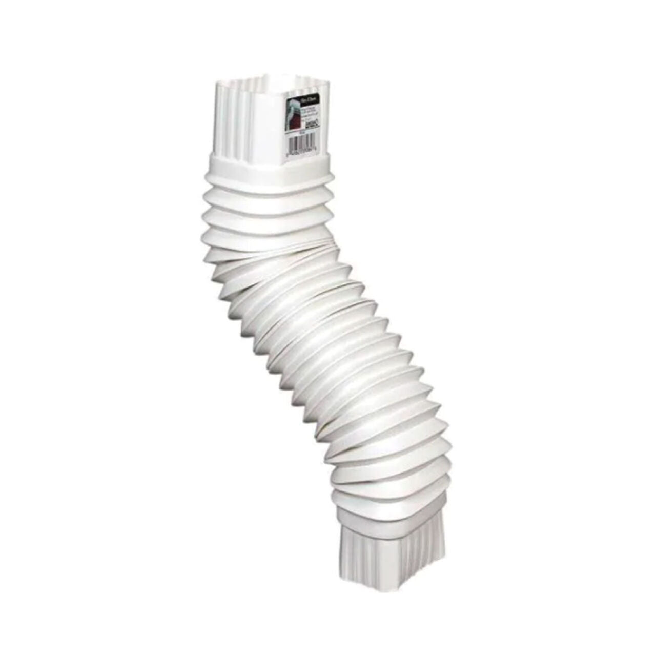The Go Build 2 in. x 3 in. Flex-Elbow - White is a flexible, accordion-style extension with rectangular ends for directing rainwater away from your foundation.
