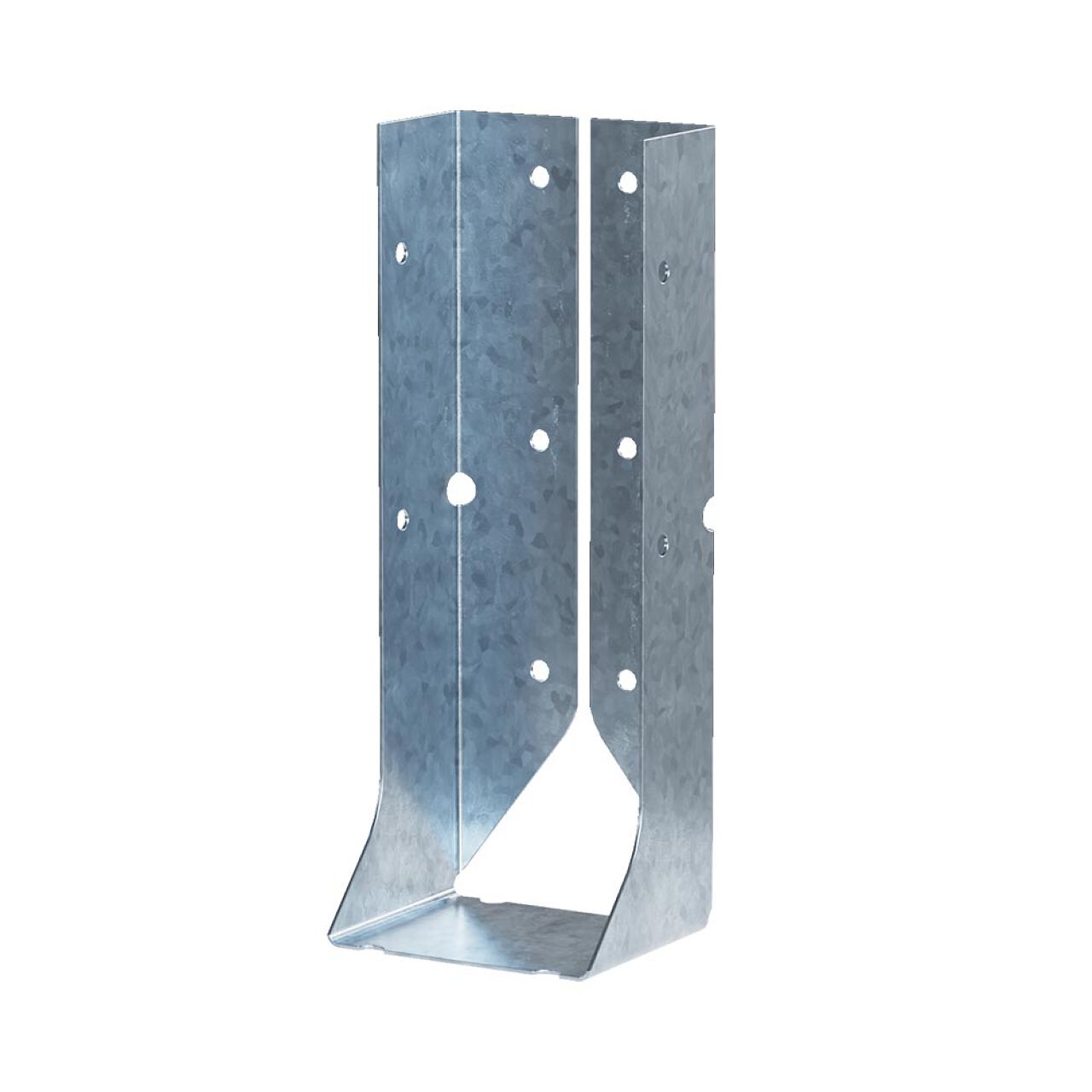 The ZMAX Face-Mount Concealed-Flange Joist Hanger for 2 x 6 by Go Build, featuring multiple side holes and an 18-gauge steel construction, offers a shiny, textured ZMAX galvanized finish for structural support in construction.