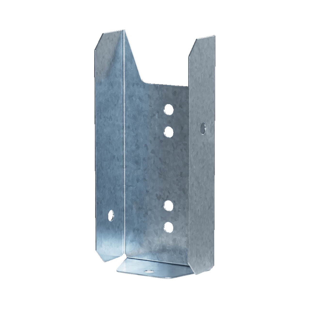 The Go Build ZMAX Galvanized Fence Rail Bracket for 2 x 4, featuring a U-shaped design with multiple circular holes, provides strong structural support. Its galvanized finish ensures durability and long-lasting reliability.