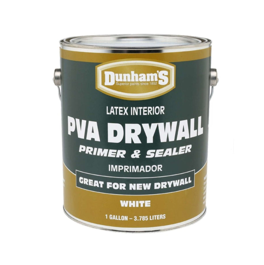 DUNHAM Dunham Latex Interior PVA Drywall Primer & Sealer, High-Hide White, 1 Gallon is ideal for new drywall surface prep; this latex primer features bilingual English/Spanish labeling for convenience.