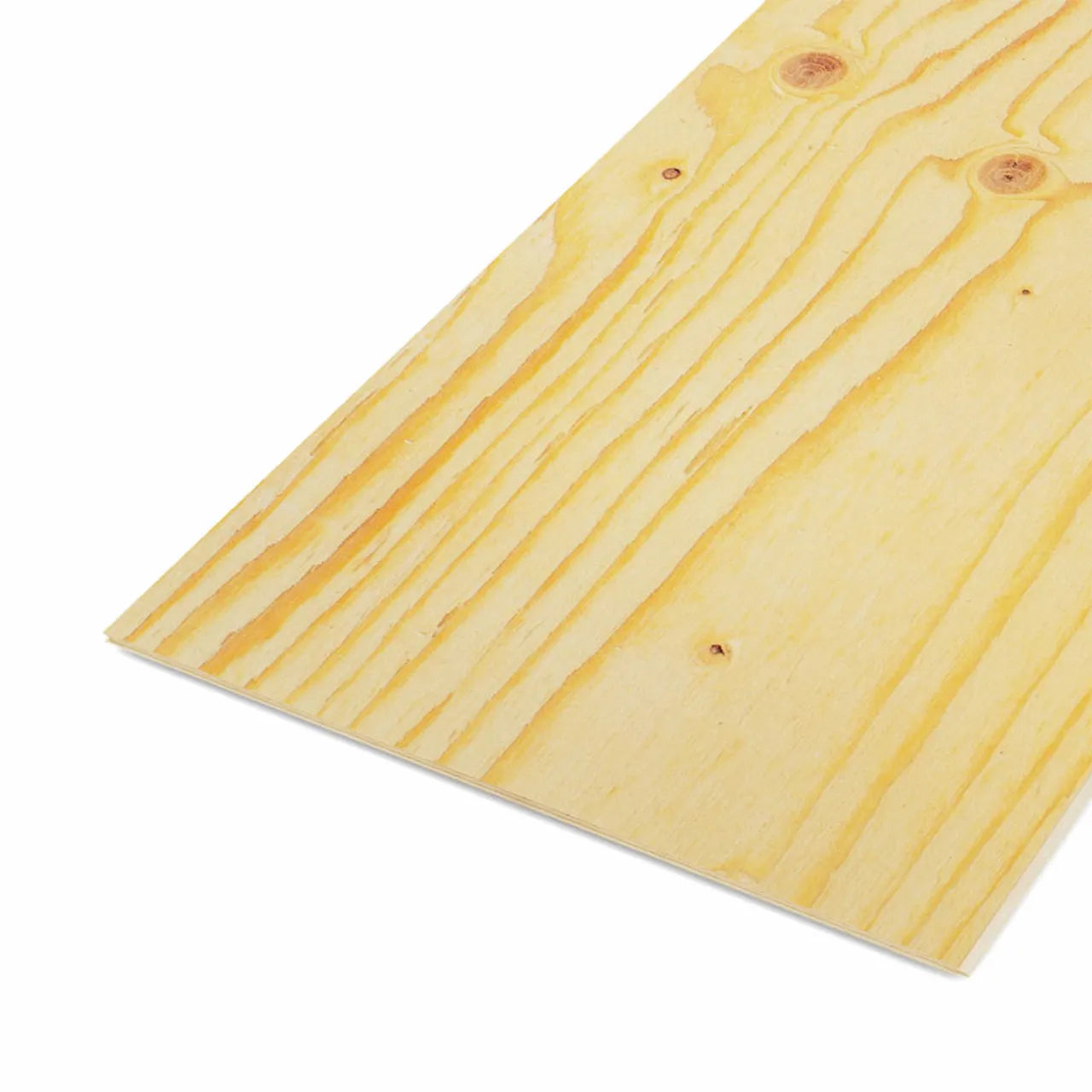The Go Build 3/4 in. x 4 ft. x 8 ft. Tongue & Groove Standard Sheathing Plywood features a natural wood grain pattern and is shown angled on a white background. Ideal for building projects, it’s from The Fastest Way To Build brand.