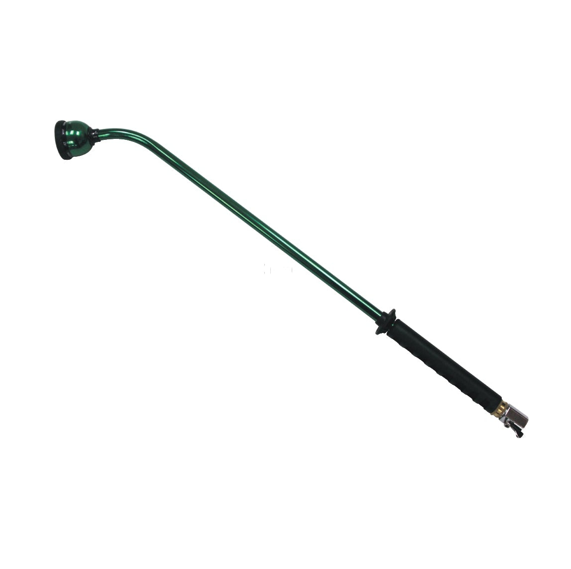 The G FORCE 53140 36 in. Anodized Aluminum 9 Function Wand features a green anodized shaft, black rubberized handle, and metal nozzle—perfect as a garden hose attachment—shown isolated on a white background.