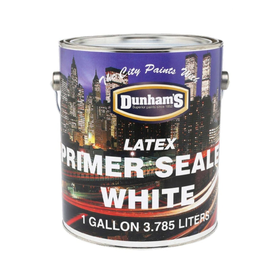 A 1-gallon can of DUNHAM Premium Latex Interior PVA Drywall Primer & Sealer – White, ideal for surface prep as a latex interior primer.