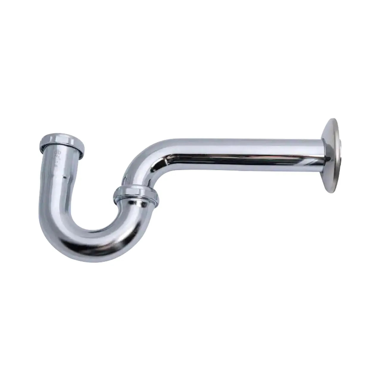 The Go Build 1-1/4 in. Brass P-Trap without Cleanout 17GA - Chrome features a U-shaped bend to block sewer gases and installs horizontally to a right-side wall fitting, making it ideal for use under sinks.