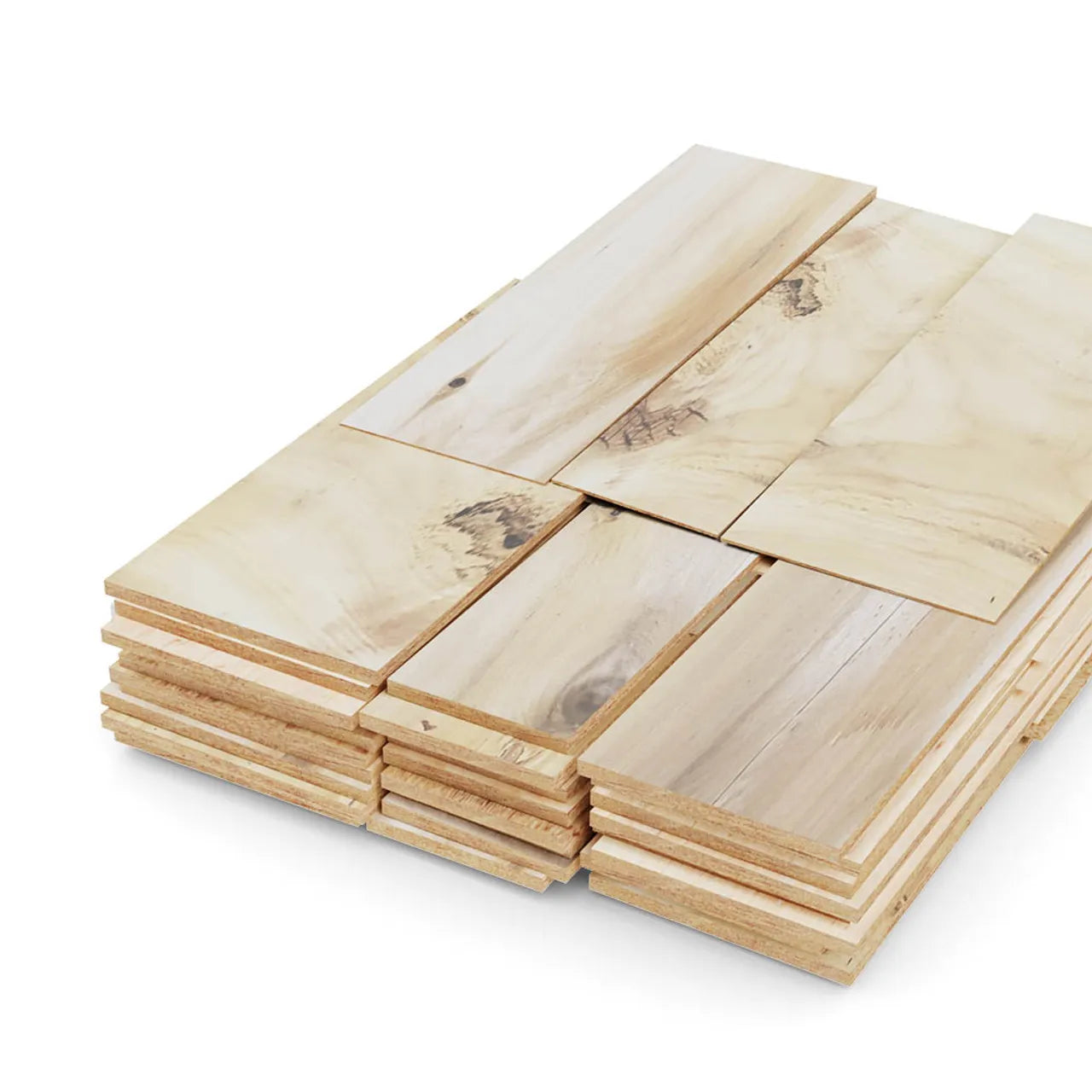 Neatly arranged on a white background, the 4 in. x 2 ft. Cedar Shingle Shims by Go Build showcase a smooth finish with visible natural grain patterns and slight color variations, perfect for utility quality projects.