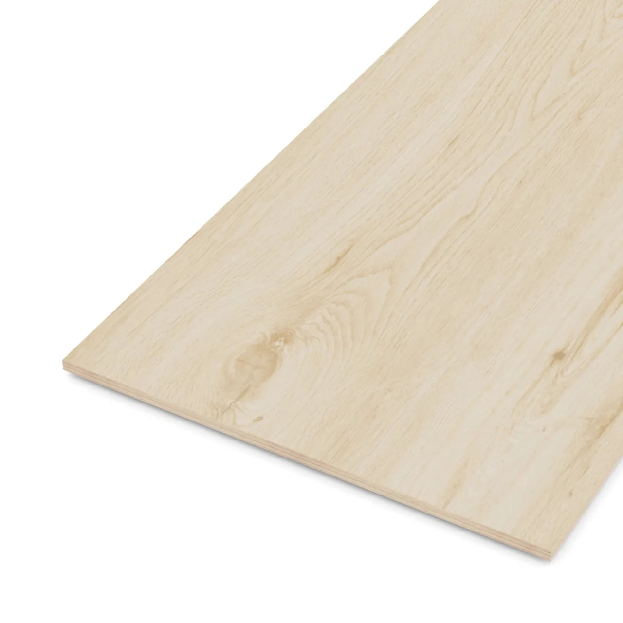 A 3/4 in. x 4 ft. x 8 ft. Go Build Poplar Plywood sheet with natural grain, shown on a white background, combines durability and attractive appearance for various projects—The Fastest Way To Build.