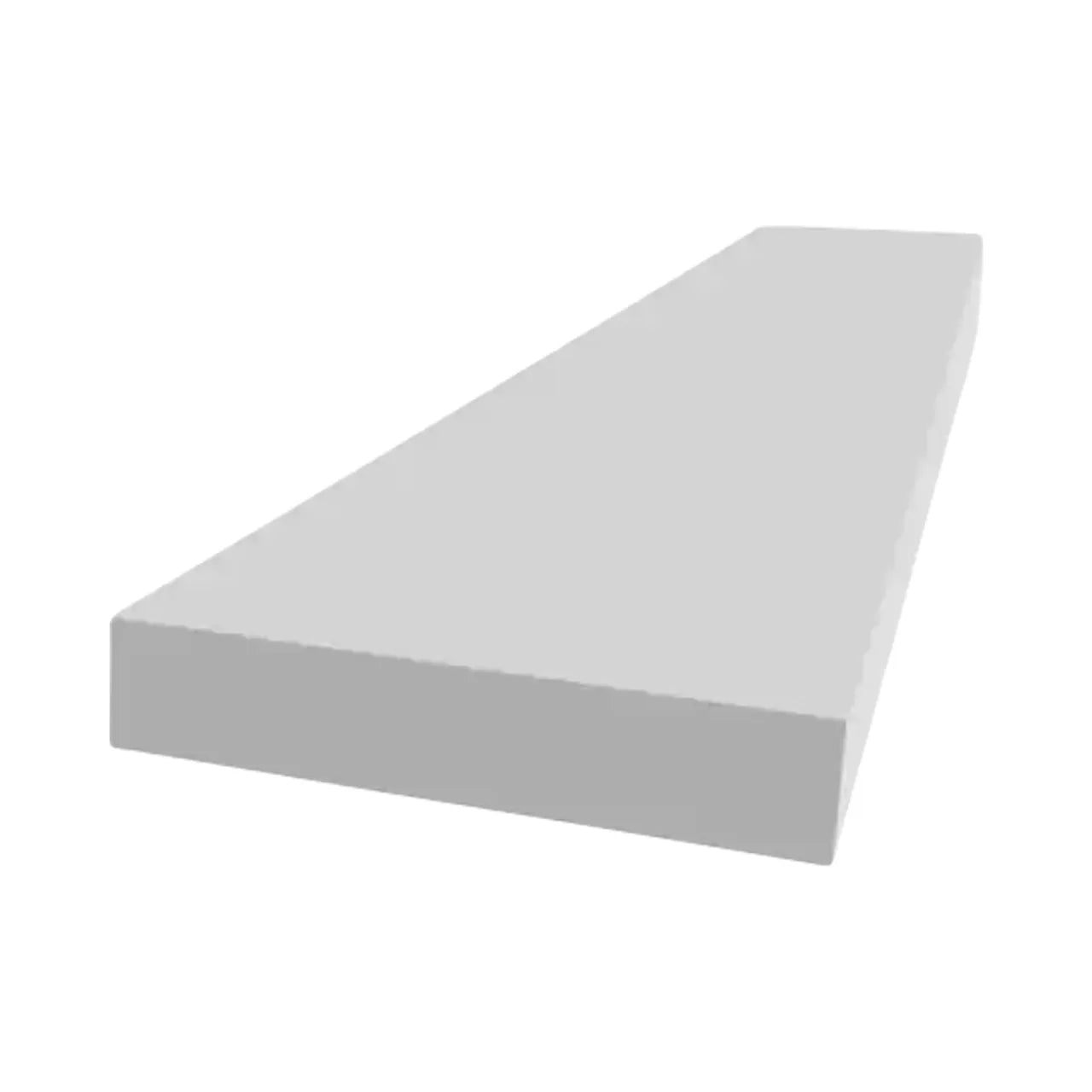 A gray, rectangular Go Build 5-1/2 in. x 3/4 in. x 5 ft. Cellular Vinyl Trim Plank Moulding with sharp edges that will never rot, displayed on a white background.