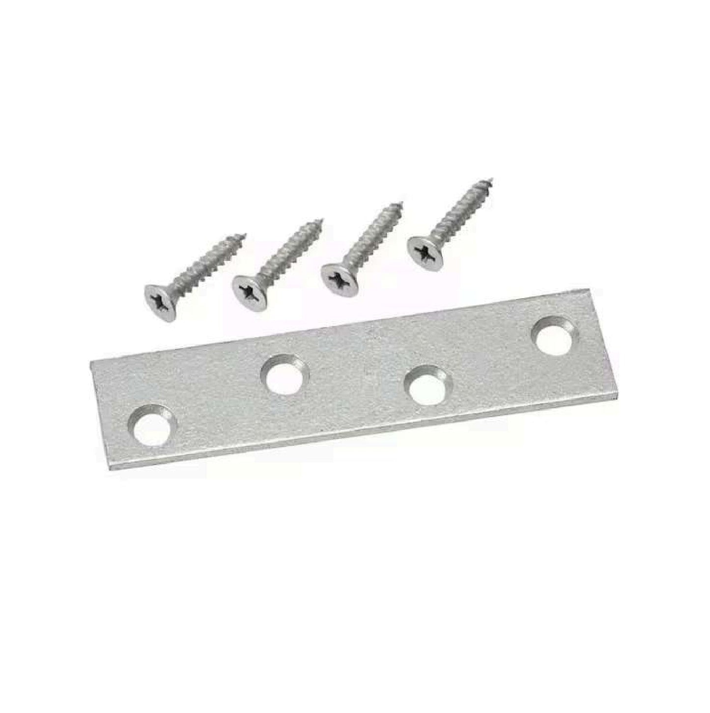 The G FORCE 40508 3 in. zinc plated mending plate (4PC/Pack) with matching screws is shown on a white background—ideal for repairing and reinforcing metal projects.