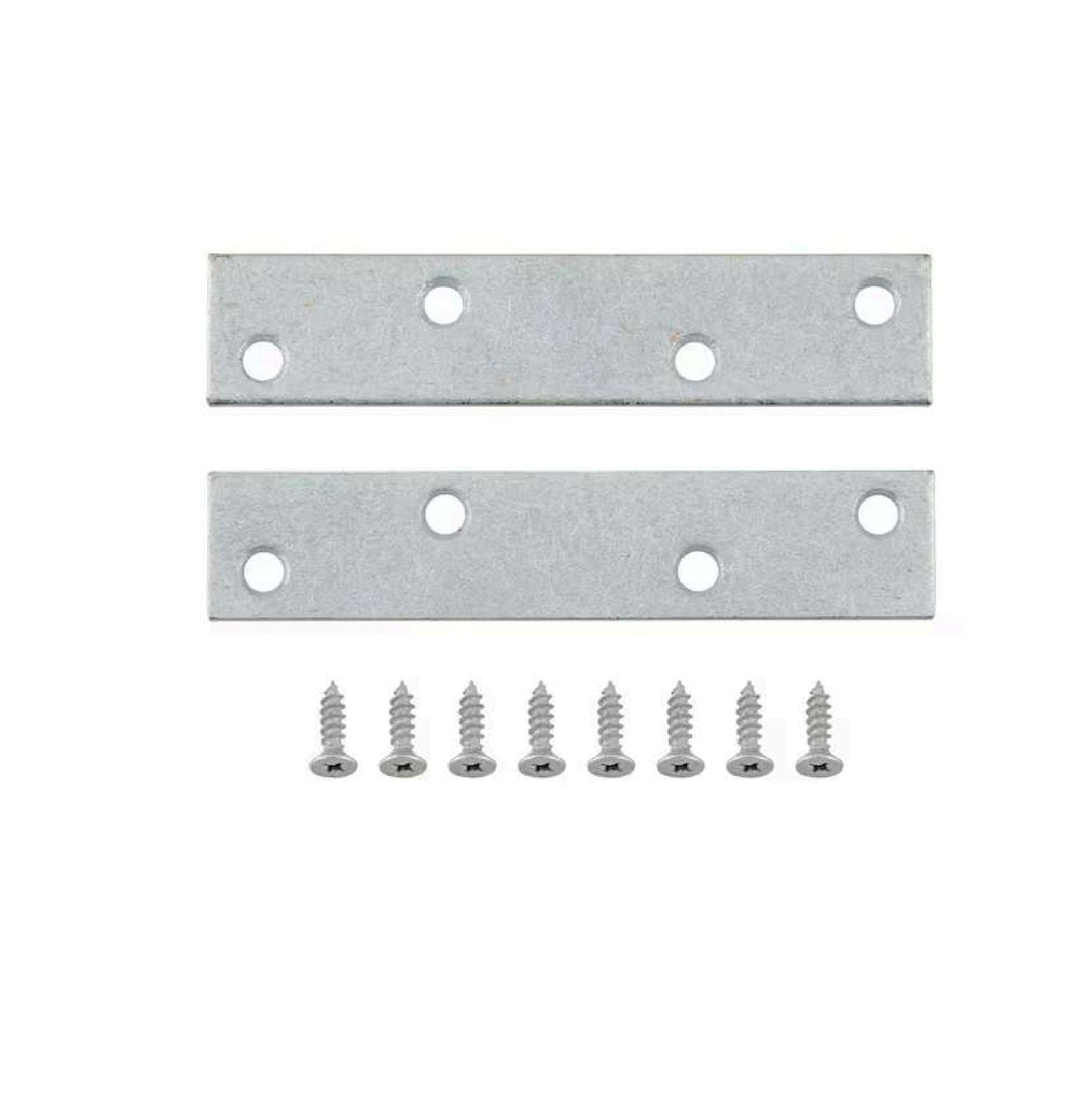 The G FORCE 40516 5 in. zinc plated mending plates (4 per pack) with included screws are shown arranged parallel on a white background—perfect for wood repair projects.