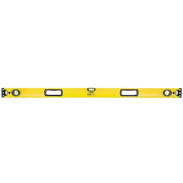 The STANLEY® FATMAX® Aluminum Box Beam Level 1200mm features black plastic end caps, three bubble vials, and dual hand grips—making it a professional-grade construction tool from STANLEY.