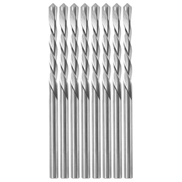 Ten identical Go Build 1/4 in. High Speed Steel Drywall Zip Rotary Tool Spiral Saw Bits for cutting drywall are neatly lined up in a vertical row side by side against a white background.