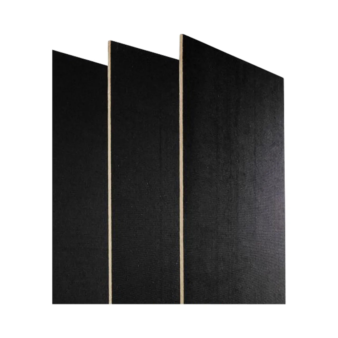 Three Go Build 8 ft. x 48 in. Fiberboard Roof Panels with recycled content stand against a white background, slightly angled to highlight their edges and texture, exemplifying sustainable and innovative design.