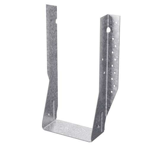 The Simpson Strong-Tie MIU5129 Face Mount I-Joist Hanger is an L-shaped galvanized steel hanger with holes for screws and nails, designed to support 5x10 lumber, ensuring structural integrity in construction projects.