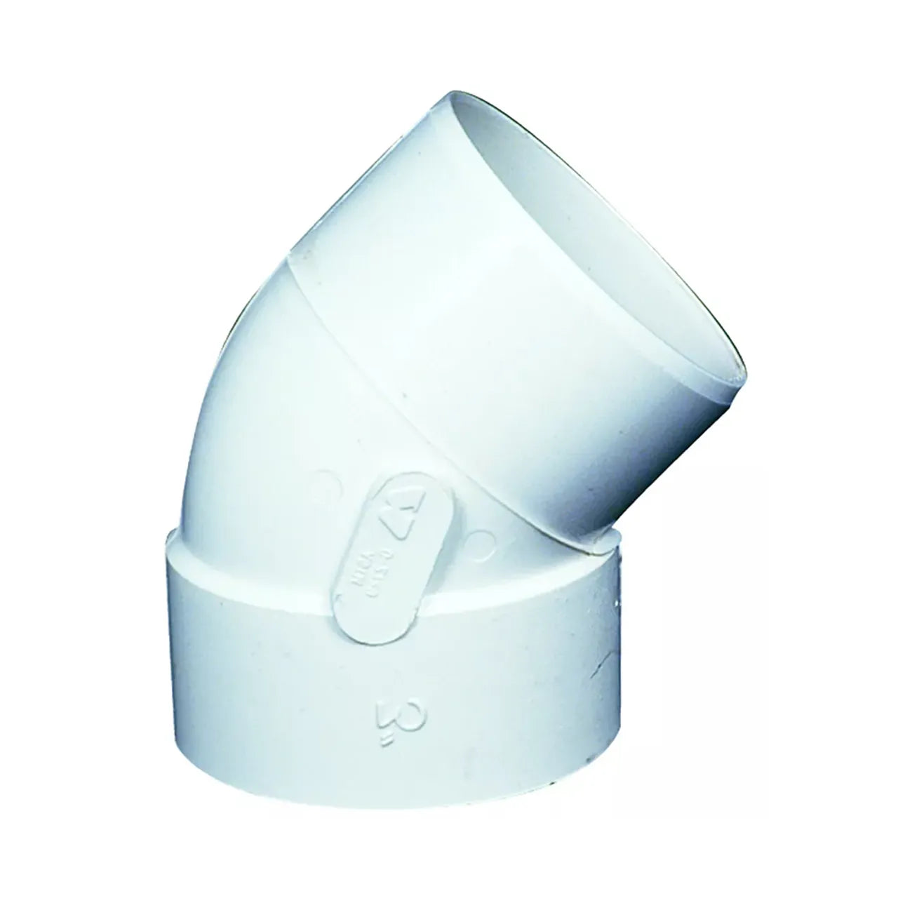 A Go Build 2 in. PVC DWV 45-Degree Street Elbow, ideal for plumbing, sewer, and drainage applications, is shown against a plain white background.