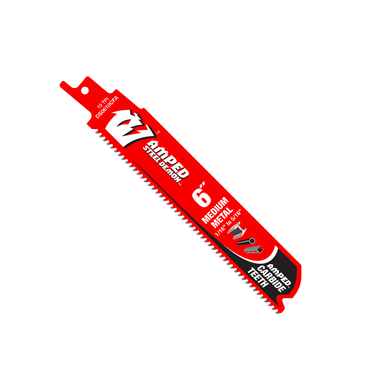 The Diablo DS0610CFA3, a 6 in. 10 TPI reciprocating saw blade with AMPED™ Steel Demon™ Carbide Teeth and a triangular tip, ensures long life and durability for medium metal jobs.