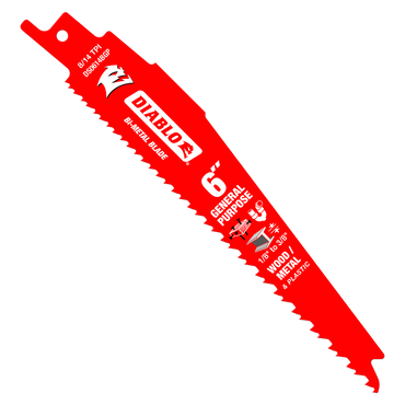 The Diablo DS0614BGP5 6 8/14 TPI Bi-Metal Reciprocating Saw Blades (5-Pack) are designed for general purpose cuts on wood, metal, and plastic. With Variable Tooth Technology, they’re expertly engineered and feature distinct branding for a sleek appearance.