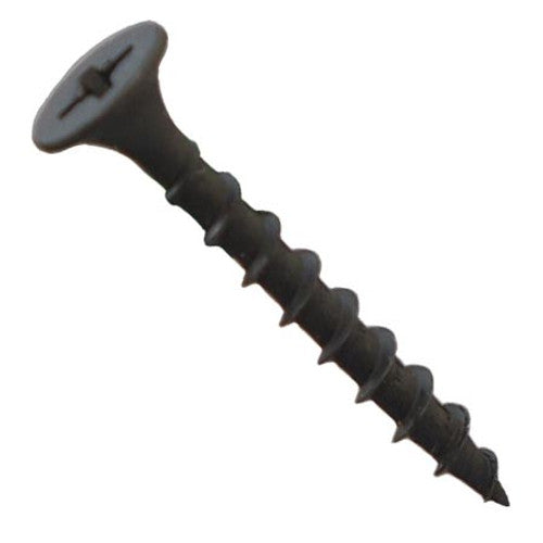 The GRIP-RITE 4CDWS1 #10 x 4 in. black wood screw, featuring a bugle head and Phillips drive, is displayed on a plain white background.