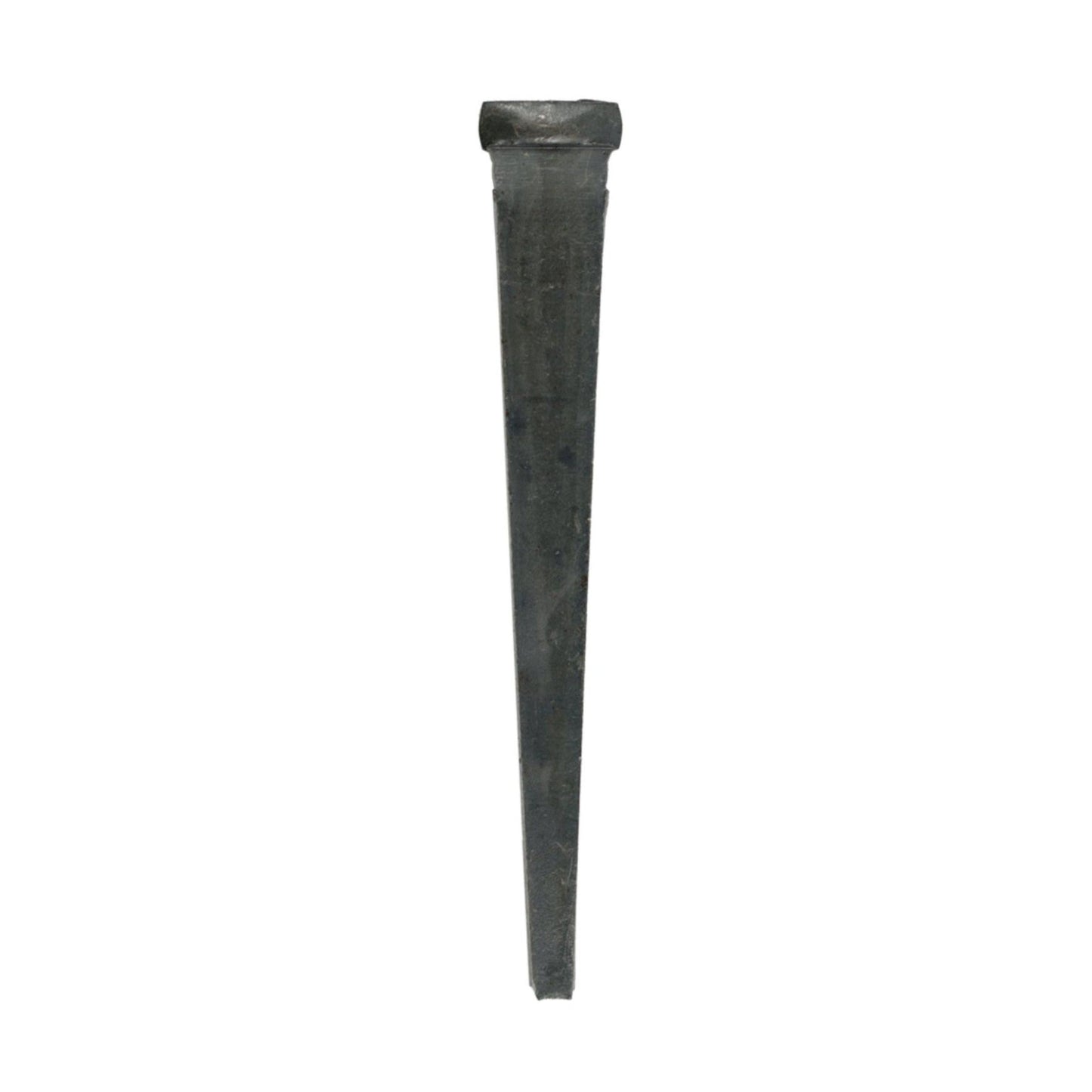 A single dark-toned GRIP-RITE 10CUTMAS1 3 in. 10D Tempered Hardened Steel Cut Masonry Nail is on a plain white background, tapering to a point with a flat end, ideal for attaching wood to concrete.
