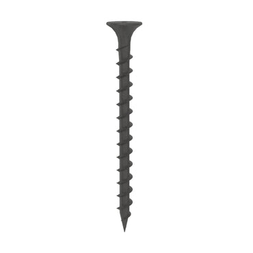 Close-up image of a single Grip-Rite 2CDWS1 #6 x 2 in. drywall screw against a plain white background, featuring a #2 Phillips bugle head, sharp pointed tip, coarse threads, and black phosphate coating for durability.