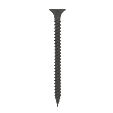 A single Grip-Rite #6 x 2 in. Phillips bugle head drywall screw, with a fine thread and black phosphate coating, is shown vertically against a white background.