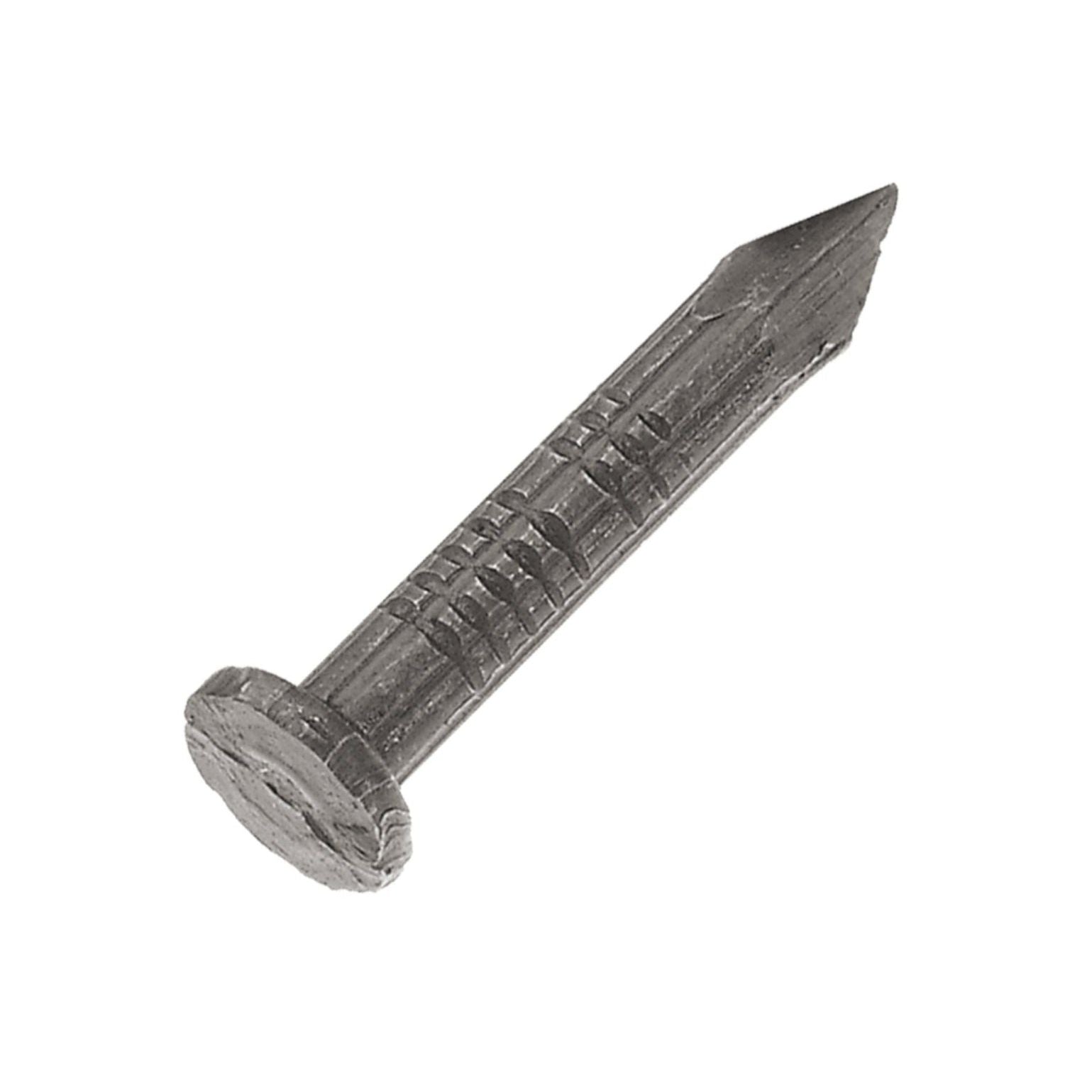 A single GRIP-RITE 312TFMAS1 #8 x 3-1/2 in. Fluted Masonry Nail with a flat head, pointed tip, and fluted shaft for better grip, isolated on a white background.