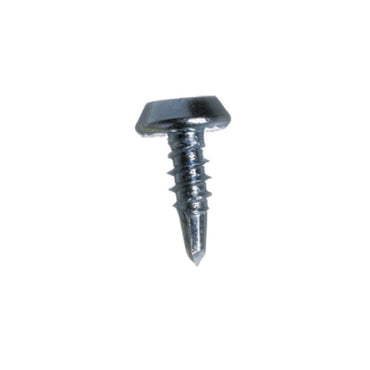 The image features a single GRIP-RITE #7 x 7/16 in. zinc-plated screw with a pan framing head and fine thread, suitable for light gauge metal framing, shown against a plain white background.