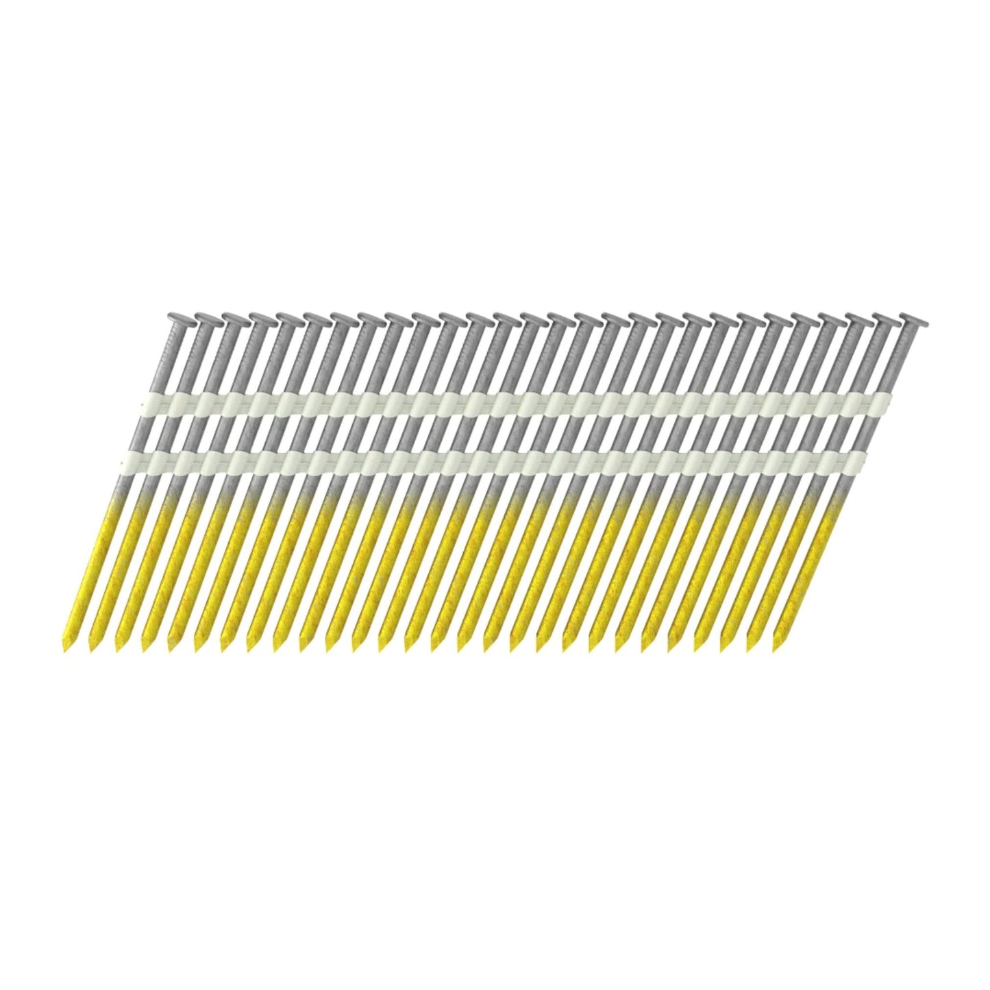 The Grip-Rite GR024 3-1/4 in. x 0.131 in., 21-degree bright coated plastic strip round head collated framing nails are ideal for power framing nailers and come in a pack of 4000, displayed on a white background.