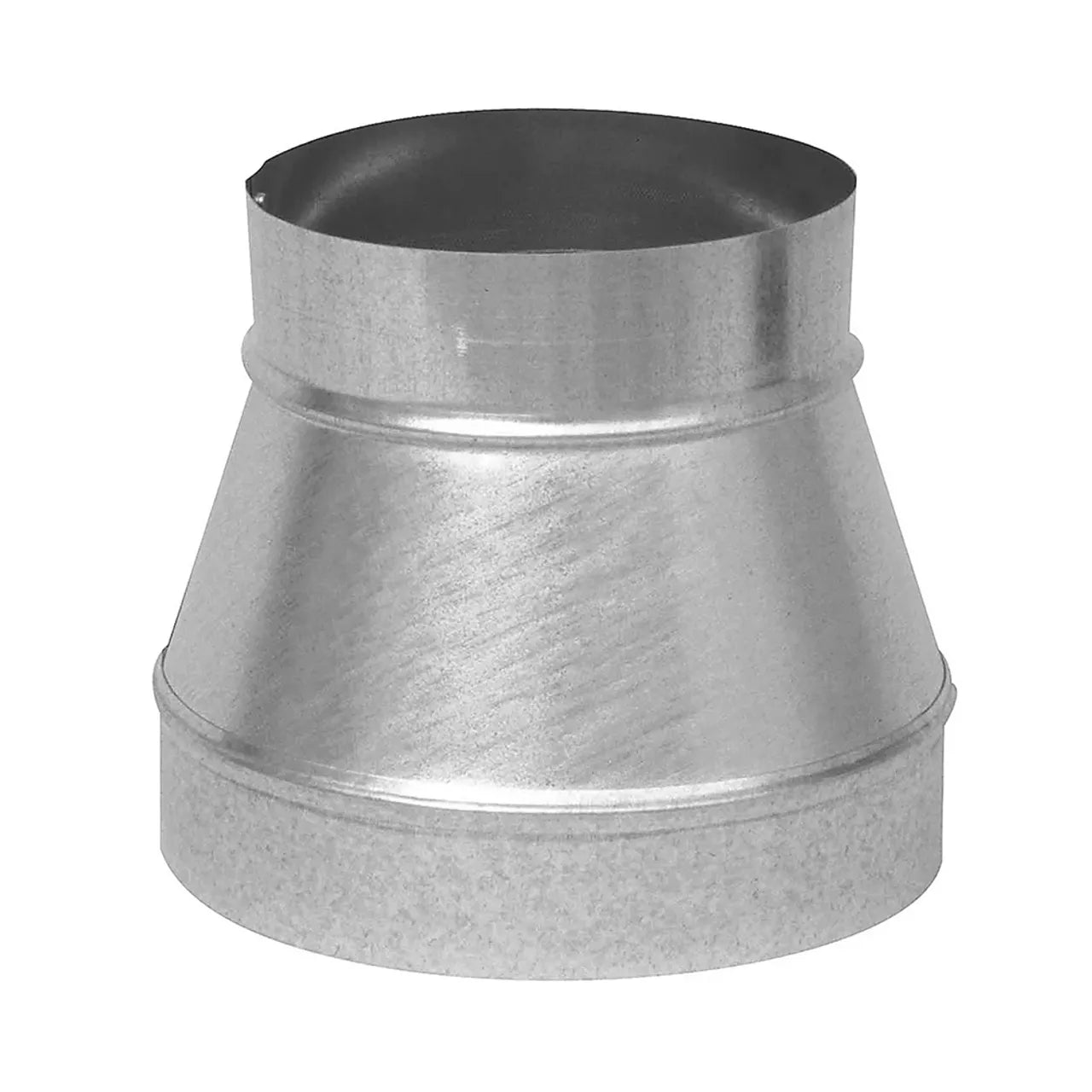 The Go Build 4 in. x 3 in. Duct Reducer No Crimp, made from 30 Ga. galvanized steel, smoothly transitions round duct sizes for easy HVAC connections.