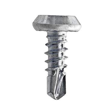 A close-up image of a PRO-TWIST PFZD71615M zinc-plated screw with a Phillips pan framing head, displayed upright against a plain white background.