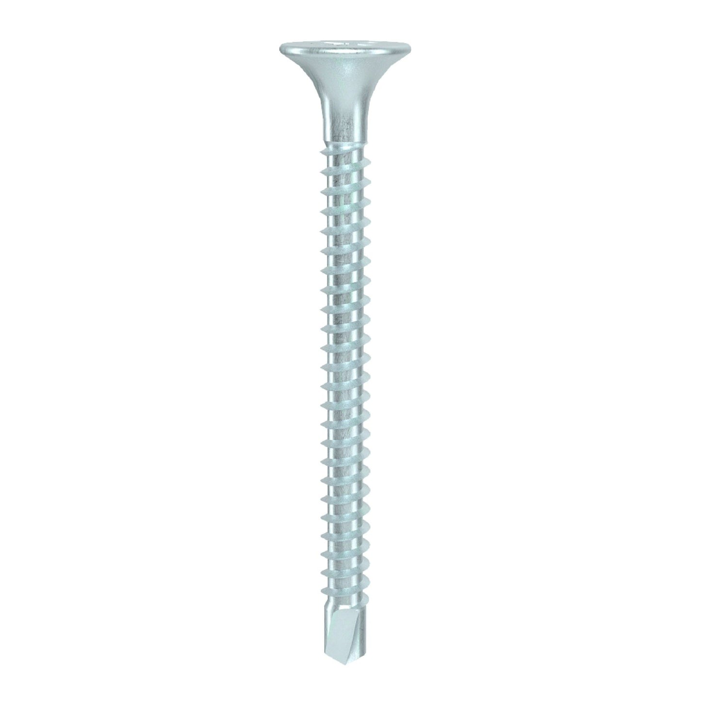Close-up image of a Pro-Twist SDZ158 drywall screw showing its zinc-plated, bugle head design and fine thread against a white background. Preferred by contractors for its precision and reliability, this #6 x 1-5/8 in. fastener is available in packs of 5000, totaling 25 lbs.
