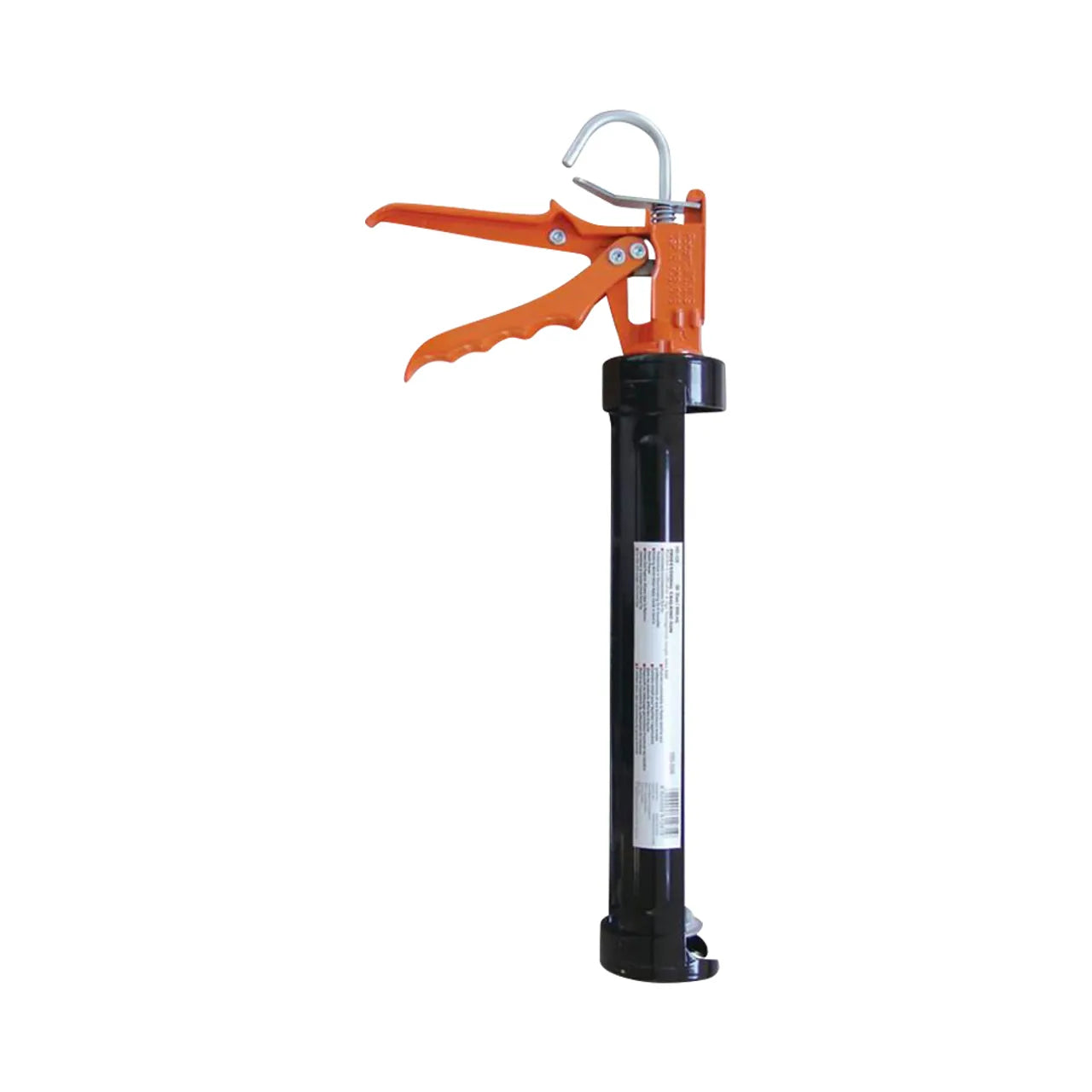 The Go Build 9 in. Composite Drip Free Caulk Gun features a black and orange design, metal trigger handle, and top hook for easy storage, offering precise, drip-free application. Brand: The Fastest Way To Build.