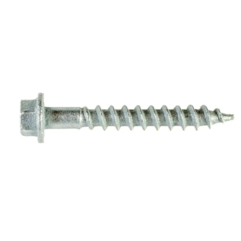 The image features a #9 x 1-1/2 in. 1/4-Hex Drive Simpson Strong-Drive Galvanized Structural Connector Screw with a hexagonal head and sharp threads, against a white background, highlighting the precision and reliability of Simpson Strong-Tie products.
