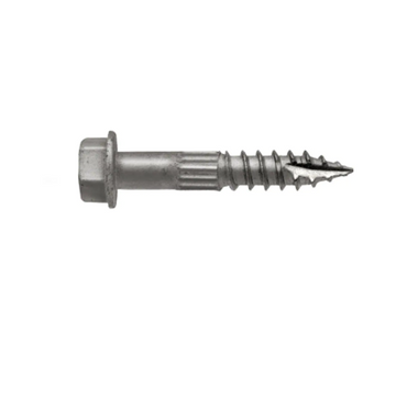 The Simpson Strong-Tie 1/4 in. x 1-1/2 in. Strong-Drive SDS Heavy Duty Structural Connector Screw features a stainless-steel build with a hex head and threaded shaft, suited for fastening materials, shown horizontally on a plain white background.