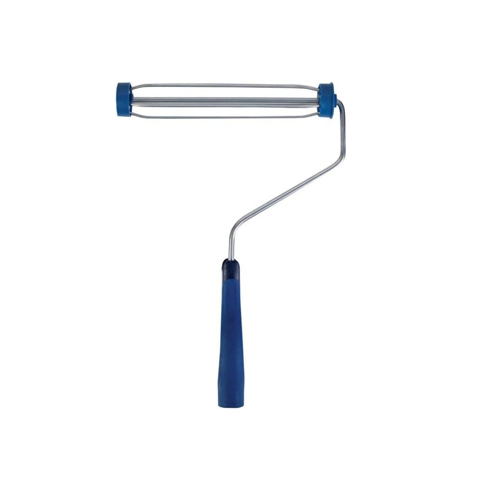 The WOOSTER R501-9 features a 9-inch Shergrip blue handle and a sturdy 5-wire cage roller frame, ideal for standard roller covers and easy use on any surface.