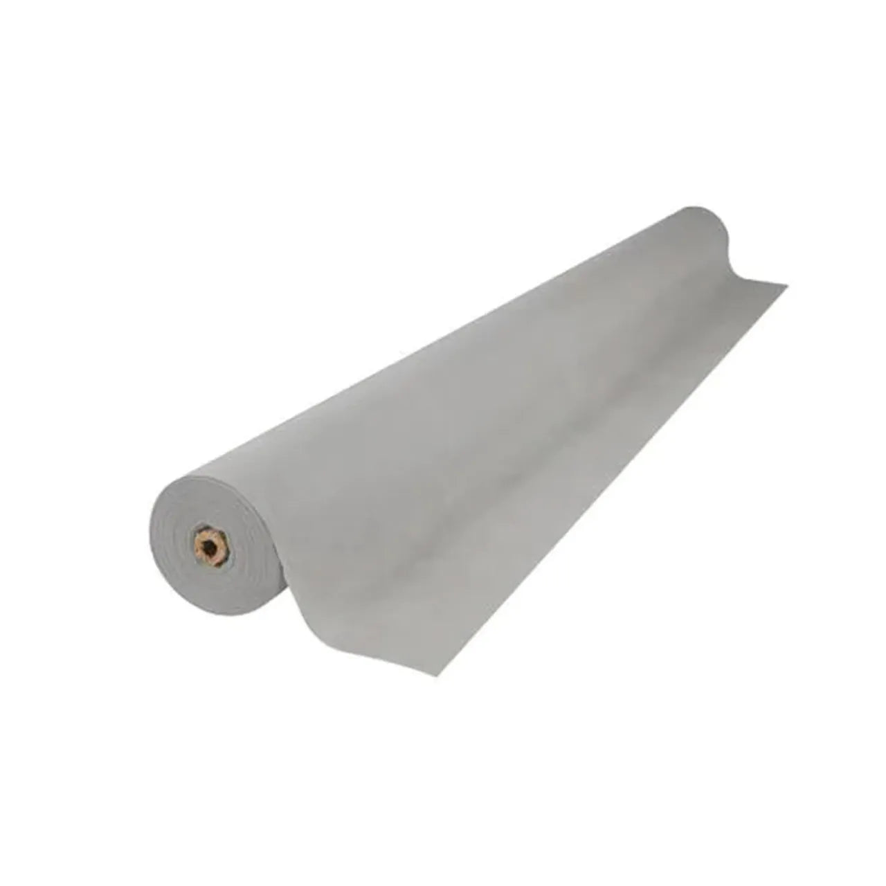 A large roll of Go Build 4 ft. x 50 ft. Matrix Grid Landscape Fabric, light gray with the core visible and one end unrolled, set against a plain white background—perfect for hardscape projects.